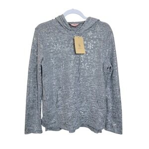 Gray Silver Snowflake Foil Print Hoodie M Winter Holiday Festive Cozy